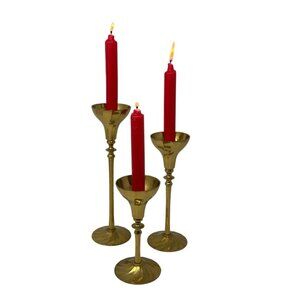 Mid 20th Century Brass Swirl Design Candlestick Candle Holders Set 3 Graduated‎